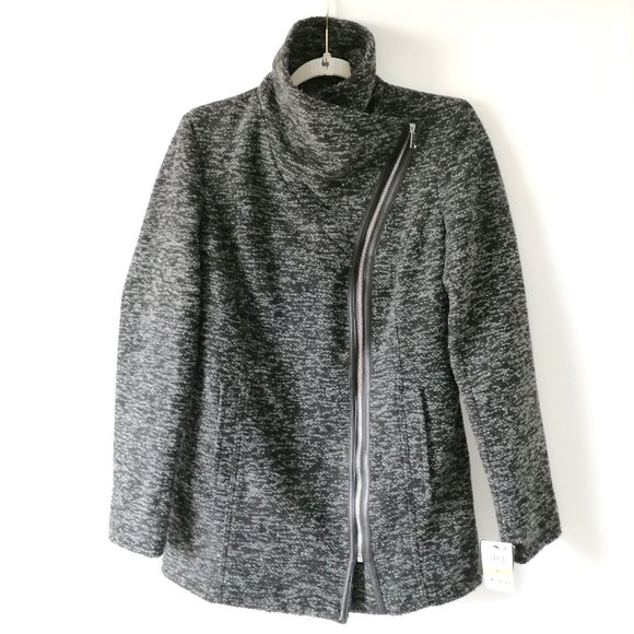 NWT INC International Concept Charcoal Asymetrical Zip Textured Wrap Coat Size S - Picture 1 of 7